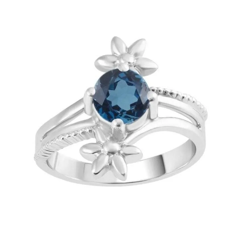 Sterling Silver with Natural London Blue Topaz Flower Ring sold by Zulily