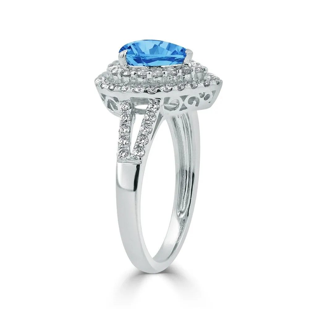 Auriya 1 1/3ct Pear-cut Blue Topaz and Halo Diamond Ring 5/8ctw 18K Gold sold by Zulily product image thumbnail 3
