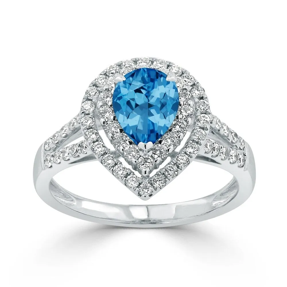 Auriya 1 1/3ct Pear-cut Blue Topaz and Halo Diamond Ring 5/8ctw 18K Gold sold by Zulily