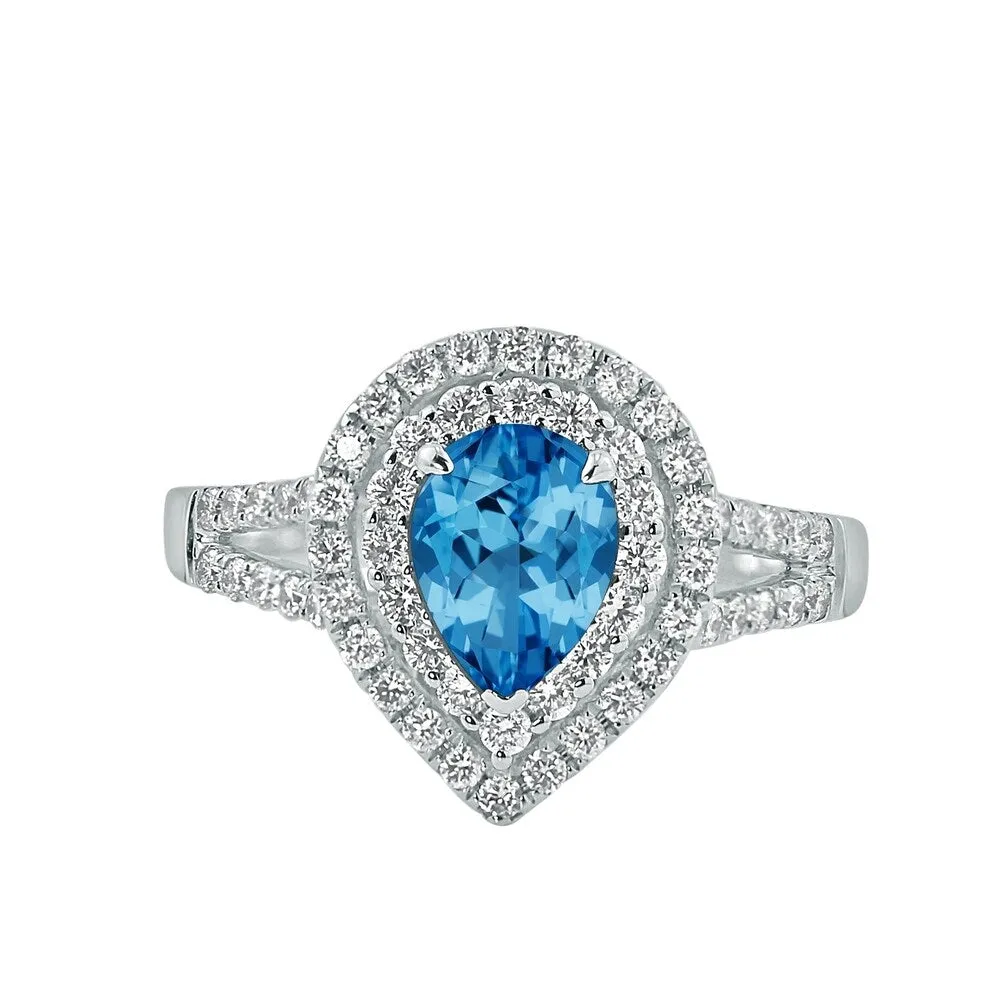 Auriya 1 1/3ct Pear-cut Blue Topaz and Halo Diamond Ring 5/8ctw 18K Gold sold by Zulily product image thumbnail 2
