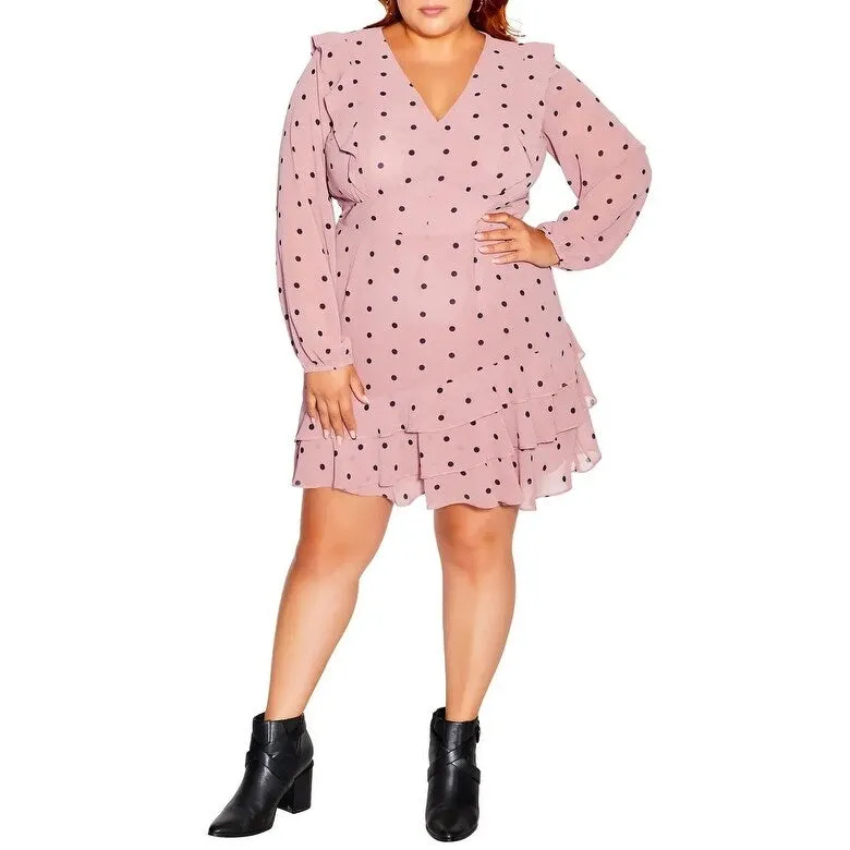 City Chic Women's Sabrina Polka Dot Long Sleeve Dress Pink Size XS sold by Zulily