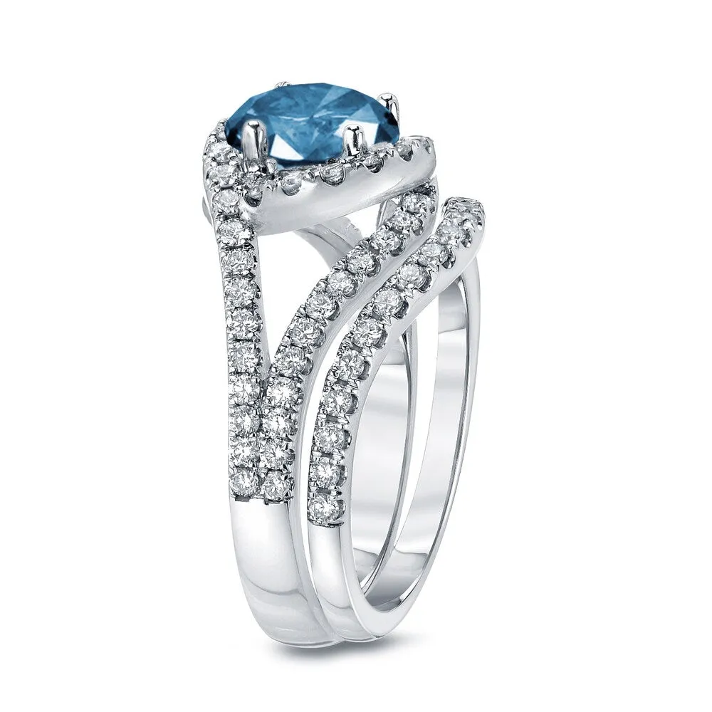 Auriya Round 1 7/8ctw Blue Halo Diamond Engagement Ring Set 14k Gold sold by Zulily product image thumbnail 4