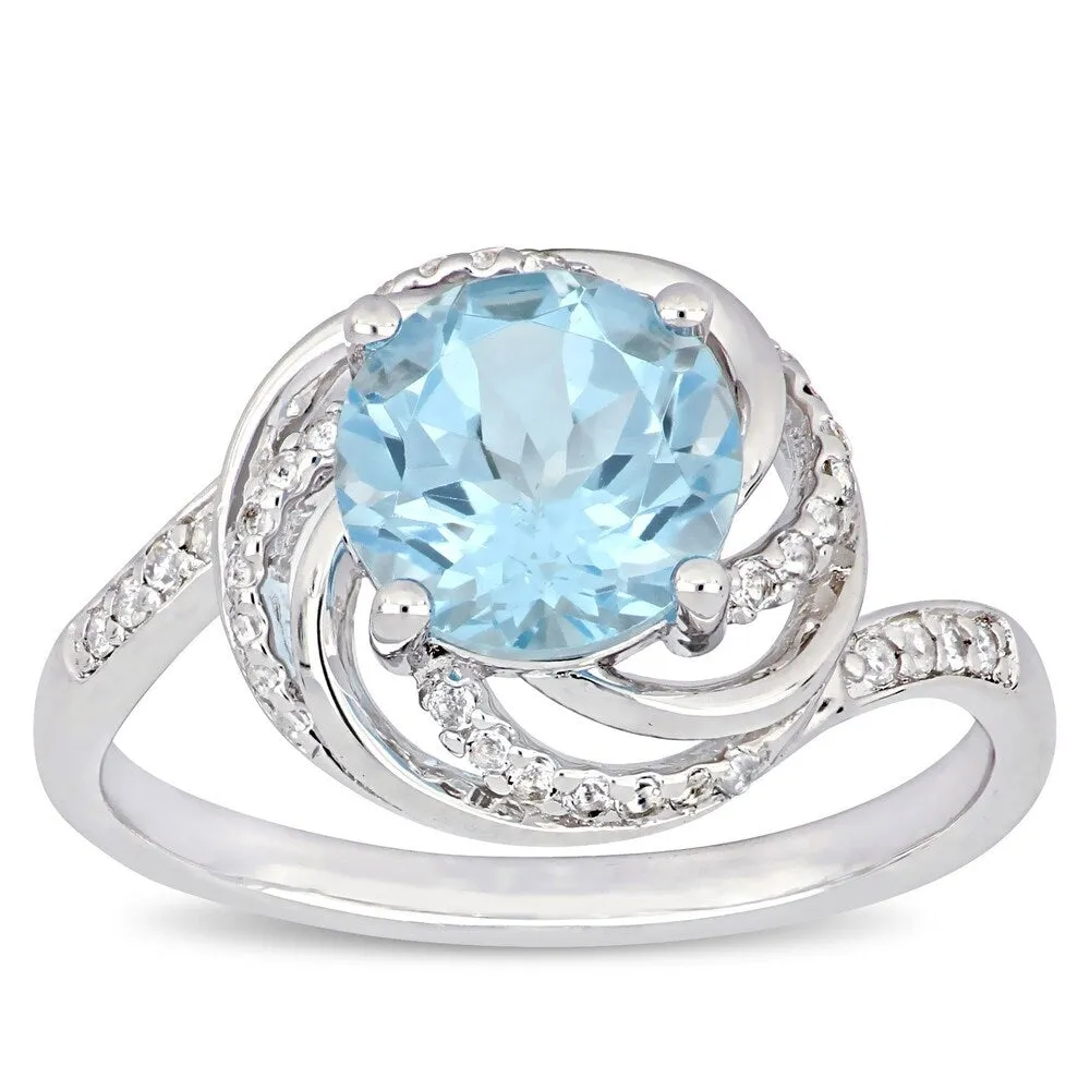 Miadora Sterling Silver Sky-Blue Topaz White Topaz & Diamond Swirl Halo Ring sold by Zulily