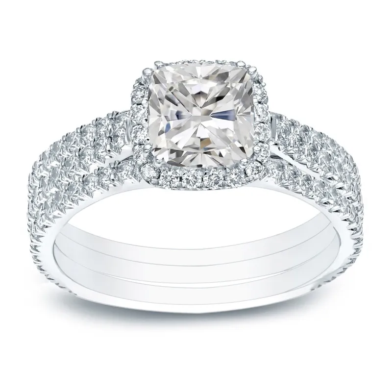 Auriya 2 2/5ctw Cushion-cut Halo Diamond Engagement Ring 3pc Set 14k Gold Certified sold by Zulily
