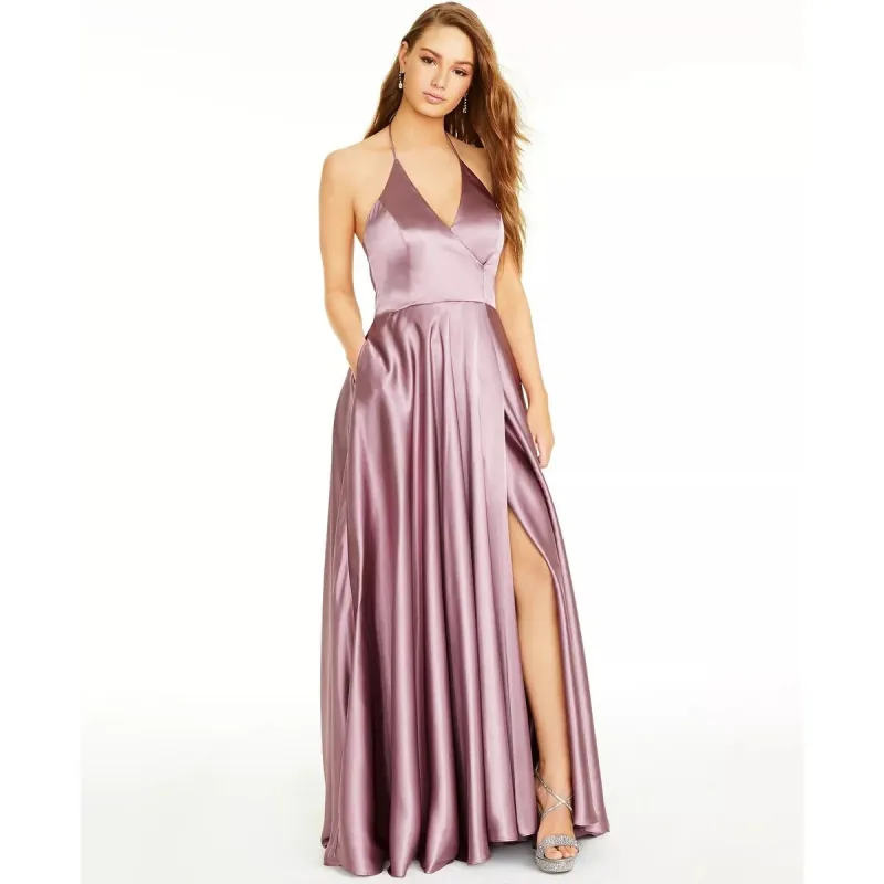 Blondies Nites Women's Side Slit Halter Gown Pink Size 5 sold by Zulily