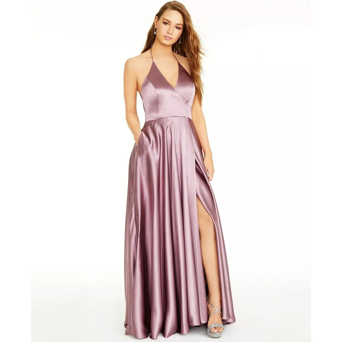 Blondies Nites Women's Side Slit Halter Gown Pink Size 5 sold by Zulily