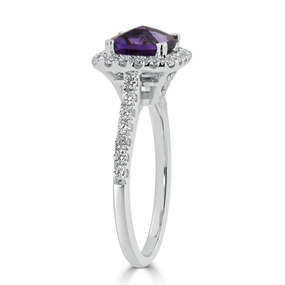 Auriya 3/4ct Cushion-cut Purple Amethyst and Halo Diamond Engagement Ring 1/2cttw 14k Gold sold by Zulily product image thumbnail 5