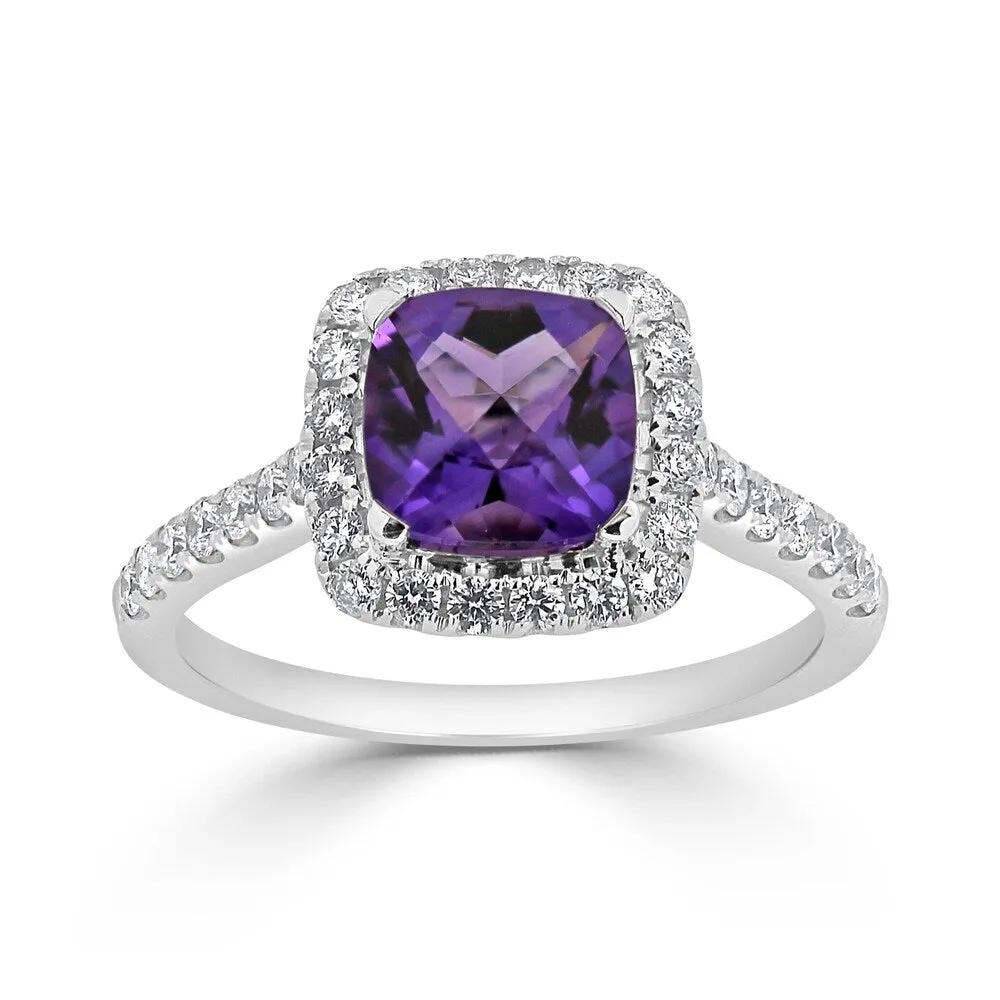 Auriya 3/4ct Cushion-cut Purple Amethyst and Halo Diamond Engagement Ring 1/2cttw 14k Gold sold by Zulily product image thumbnail 4