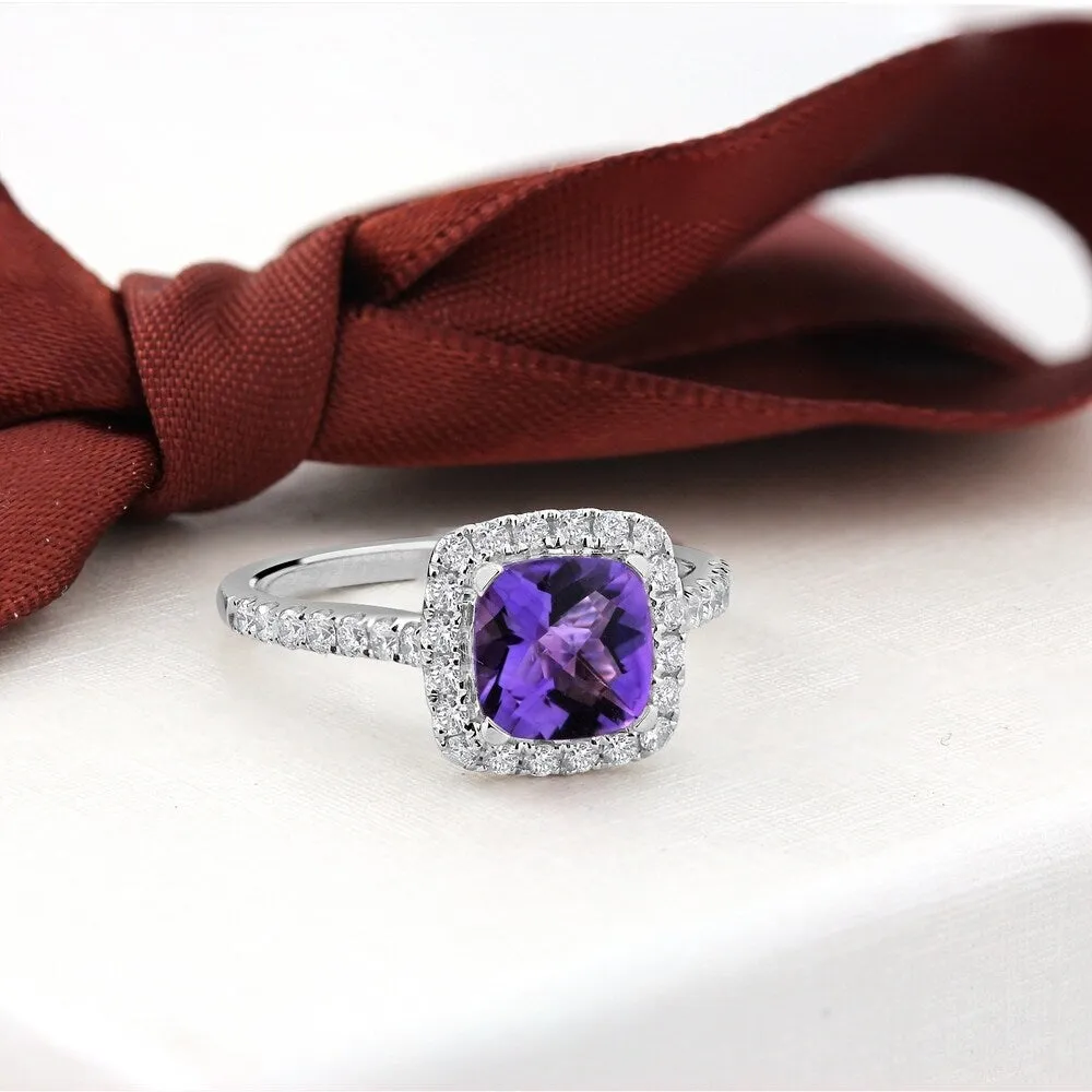 Auriya 3/4ct Cushion-cut Purple Amethyst and Halo Diamond Engagement Ring 1/2cttw 14k Gold sold by Zulily