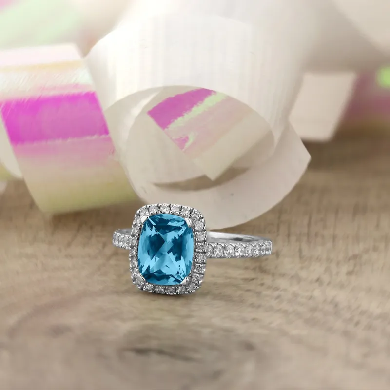 Auriya 1 7/8ct Cushion-cut Sky Blue Topaz and Halo Diamond Engagement Ring 3/8ctw 14k Gold sold by Zulily