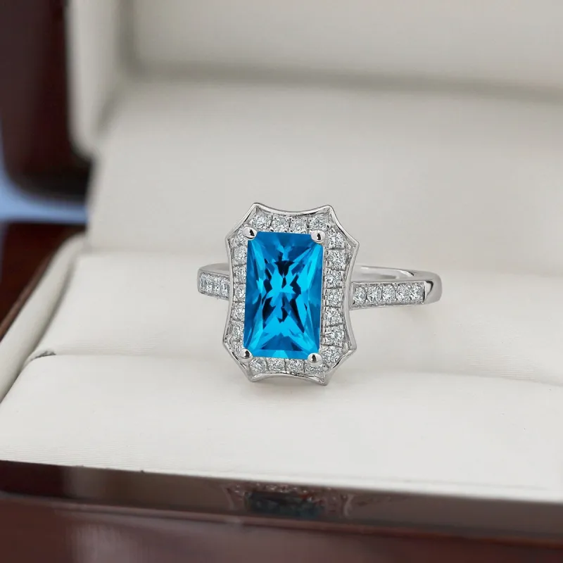 Auriya Vintage 1 3/4ct Emerald-cut Swiss-Blue Topaz and Halo Diamond Engagement Ring 3/8ctw 14k Gold sold by Zulily
