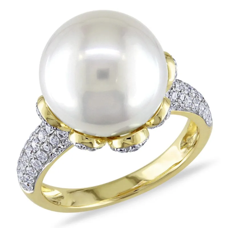 Miadora Signature Collection 14k Yellow Gold South Sea Pearl 3/4ct TDW Diamond Ring (G-H, SI1-SI2) sold by Zulily
