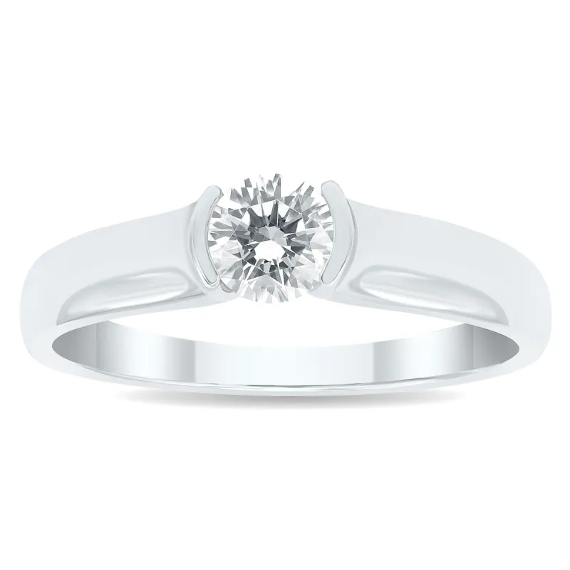 AGS Certified 3/4 Carat Half Bezel Diamond Solitaire Ring in 10K White Gold sold by Zulily