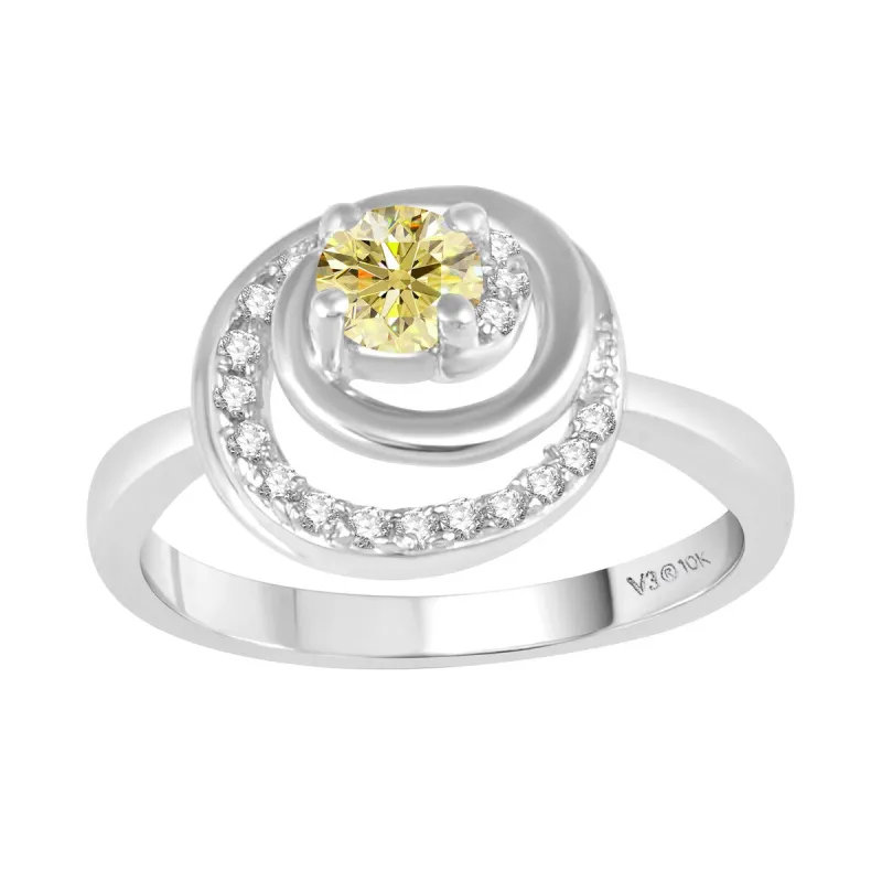 White Gold with Yellow Moissanite and White Diamond Solitaire Ring sold by Zulily