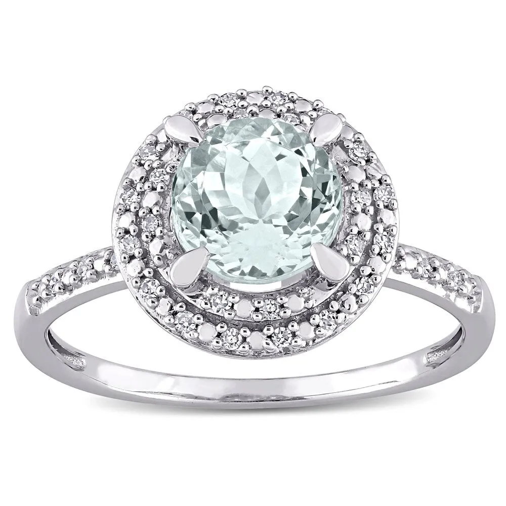 Miadora 10k White Gold Aquamarine and 1/10ct TDW Diamond Double Halo Engagement Ring sold by Zulily product image thumbnail 2