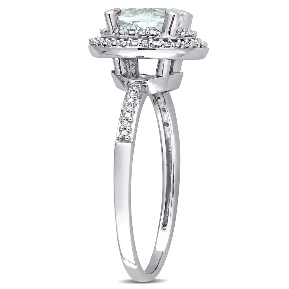 Miadora 10k White Gold Aquamarine and 1/10ct TDW Diamond Double Halo Engagement Ring sold by Zulily product image thumbnail 3