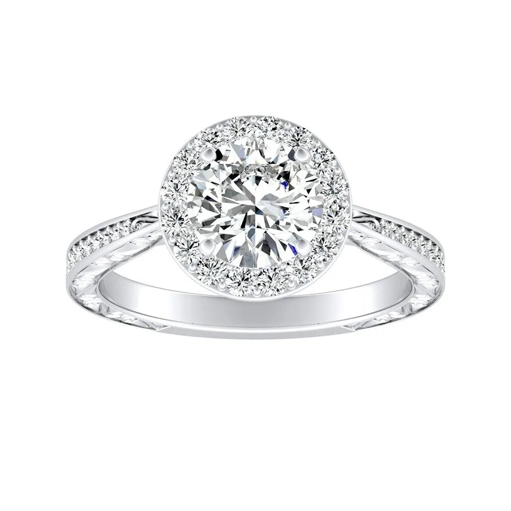 Auriya Vintage 1ct Round Moissanite and 3/8ctw Halo Diamond Engagement Ring 14K sold by Zulily