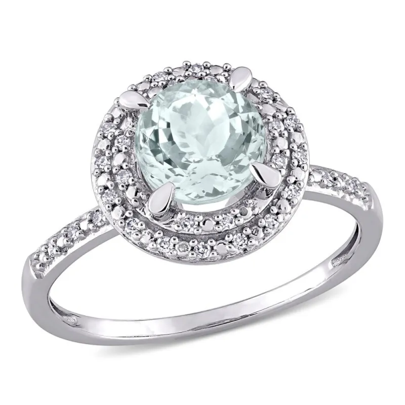 Miadora 10k White Gold Aquamarine and 1/10ct TDW Diamond Double Halo Engagement Ring sold by Zulily