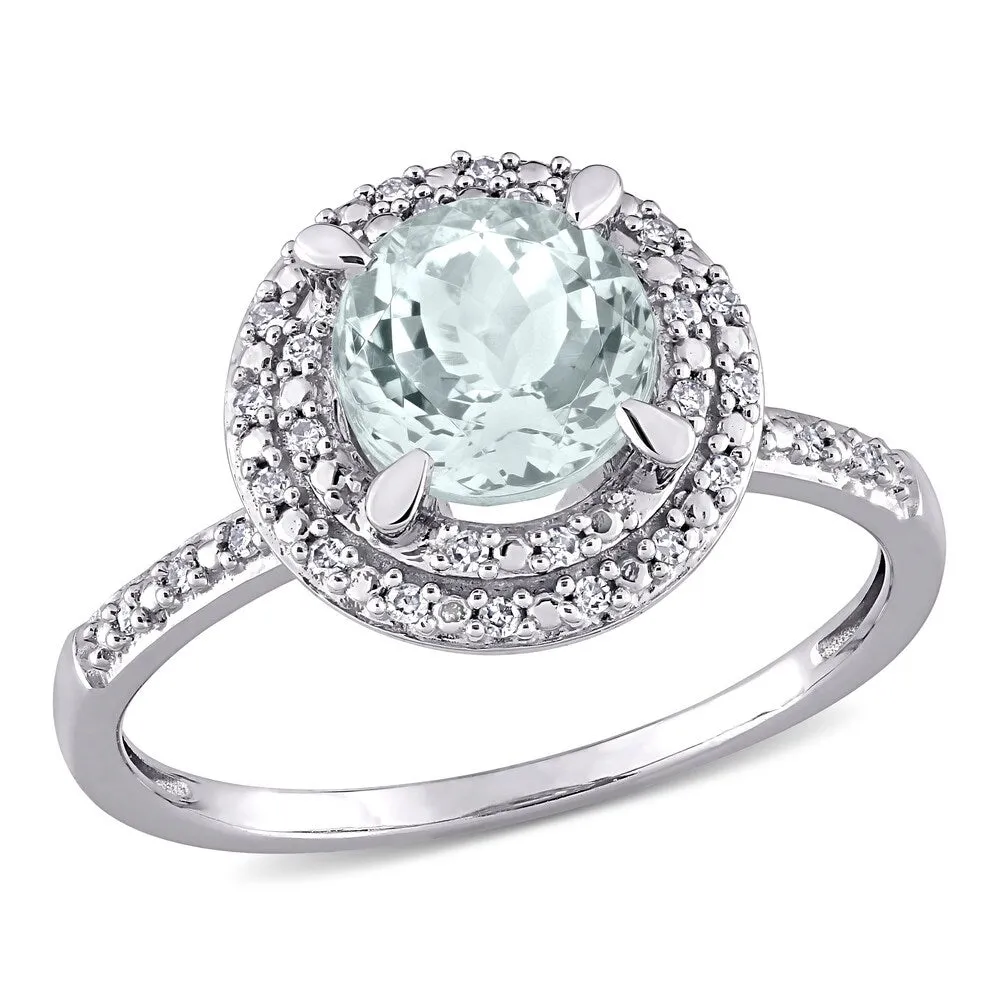 Miadora 10k White Gold Aquamarine and 1/10ct TDW Diamond Double Halo Engagement Ring sold by Zulily