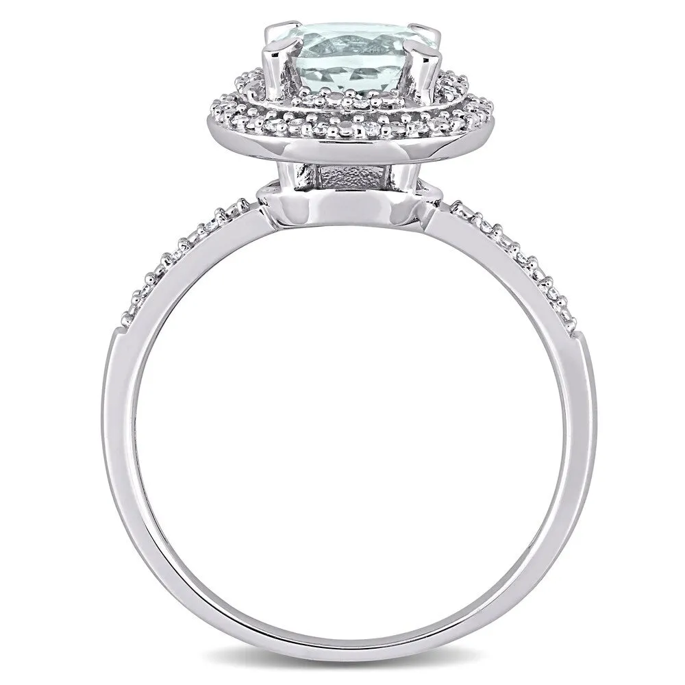 Miadora 10k White Gold Aquamarine and 1/10ct TDW Diamond Double Halo Engagement Ring sold by Zulily product image thumbnail 4