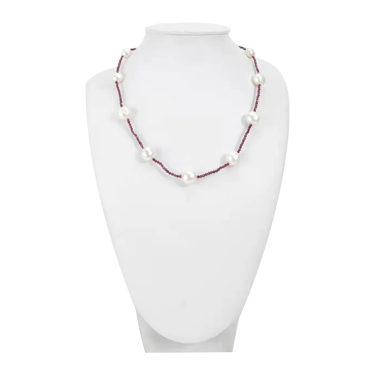 Freshwater Pearl and Garnet Beaded Station Necklace sold by Zulily product image thumbnail 3