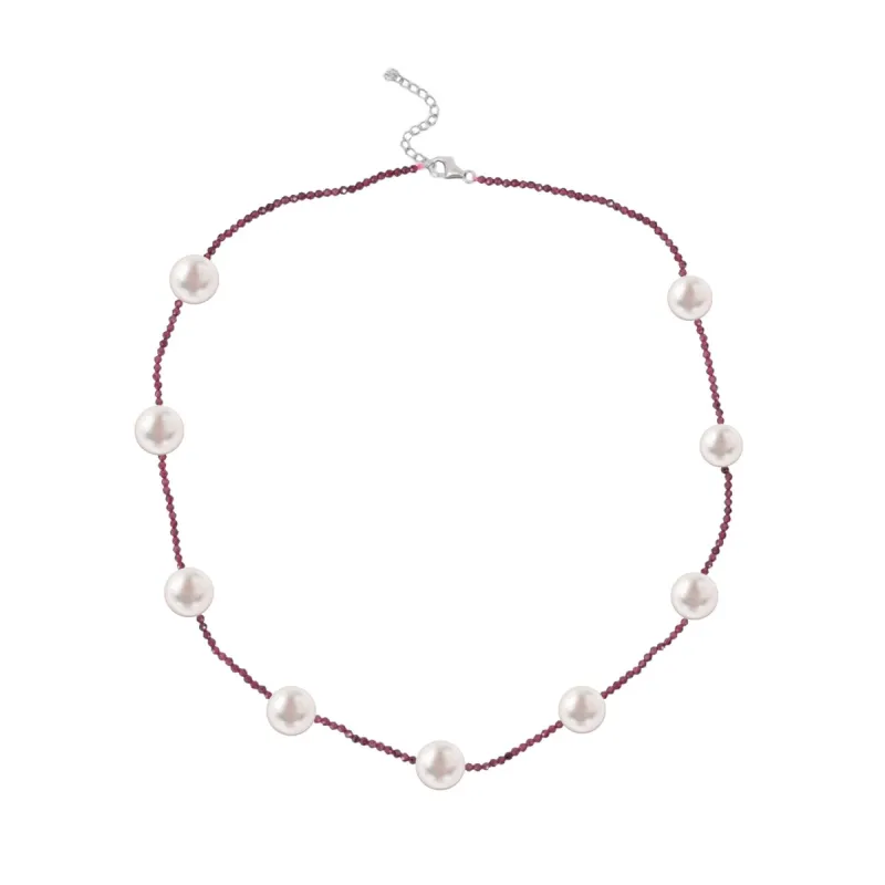 Freshwater Pearl and Garnet Beaded Station Necklace sold by Zulily