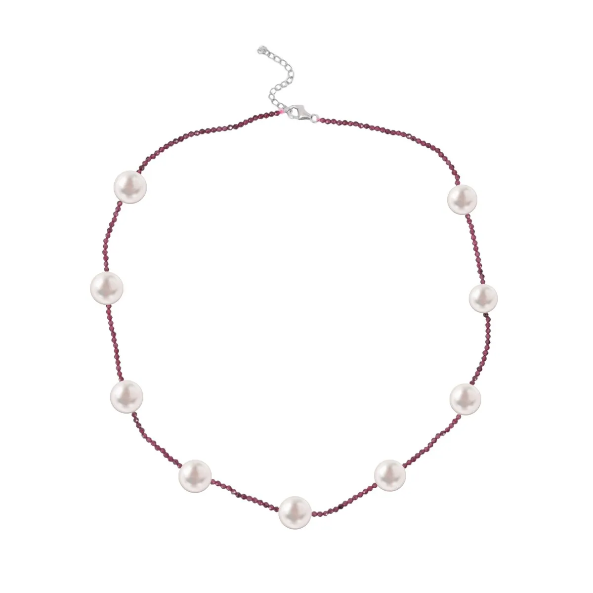 Freshwater Pearl and Garnet Beaded Station Necklace sold by Zulily