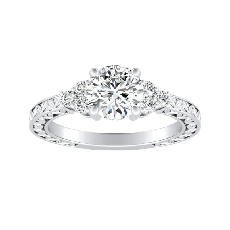 Auriya 14k Gold 1ct Vintage Inspired Round Moissanite and Diamond Engagement Ring sold by Zulily