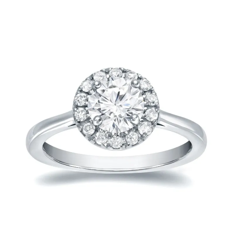 Auriya Round 3/4ct Moissanite and 1/5ctw Halo Diamond Engagement Ring 14K Gold sold by Zulily