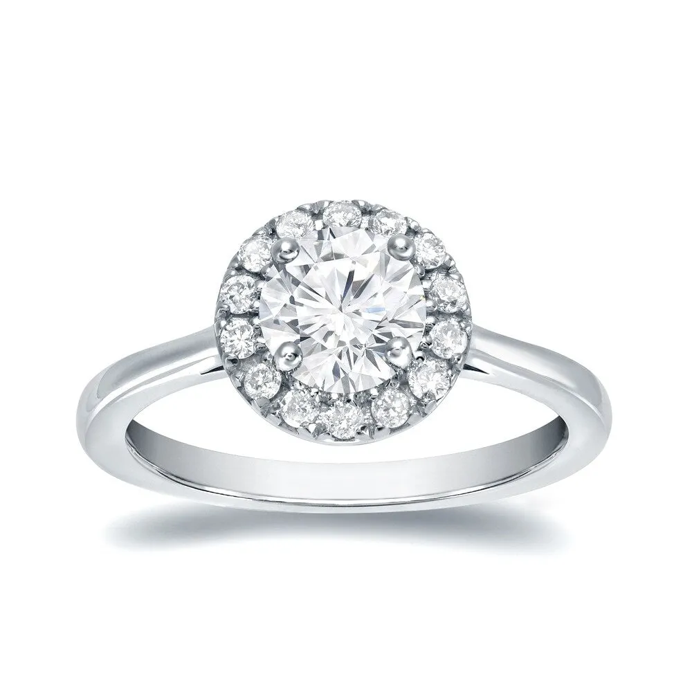 Auriya Round 3/4ct Moissanite and 1/5ctw Halo Diamond Engagement Ring 14K Gold sold by Zulily