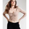 GUESS Women's Stretch Ruched Fitted Drawstring Tie Long Sleeve Sweetheart Neckline Crop Top Brown Size Large sold by Zulily