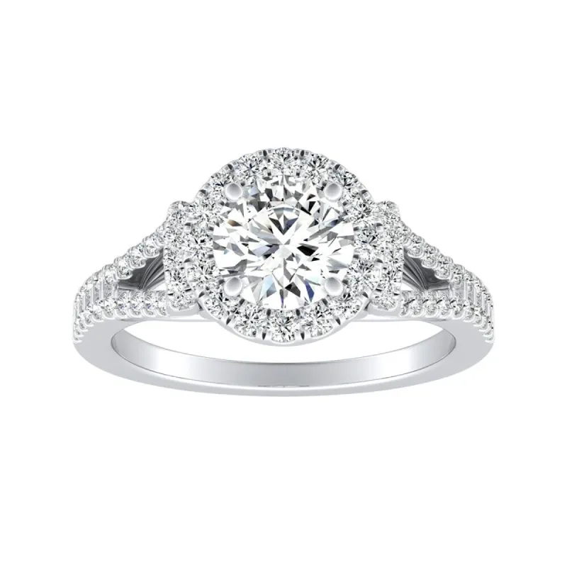 Auriya 14k Gold 2 1/2ct Round Moissanite Halo Engagement Ring with 1/3ct TDW Split Diamond Shank sold by Zulily
