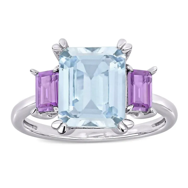 Miadora Sterling Silver Octagon-Cut Ice Aquamarine and Rose de France 3-Stone Ring sold by Zulily