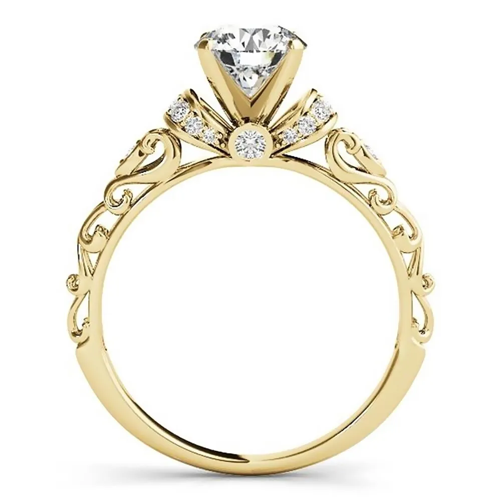 Auriya 14k Gold Round 3ct Moissanite and 1/8ctw Vintage Diamond Engagement Ring sold by Zulily product image thumbnail 5