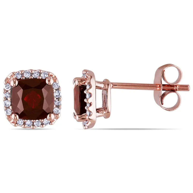 Miadora 10k Rose Gold Garnet and 1/10ct TDW Diamond Earrings (H-I, I2-I3) sold by Zulily