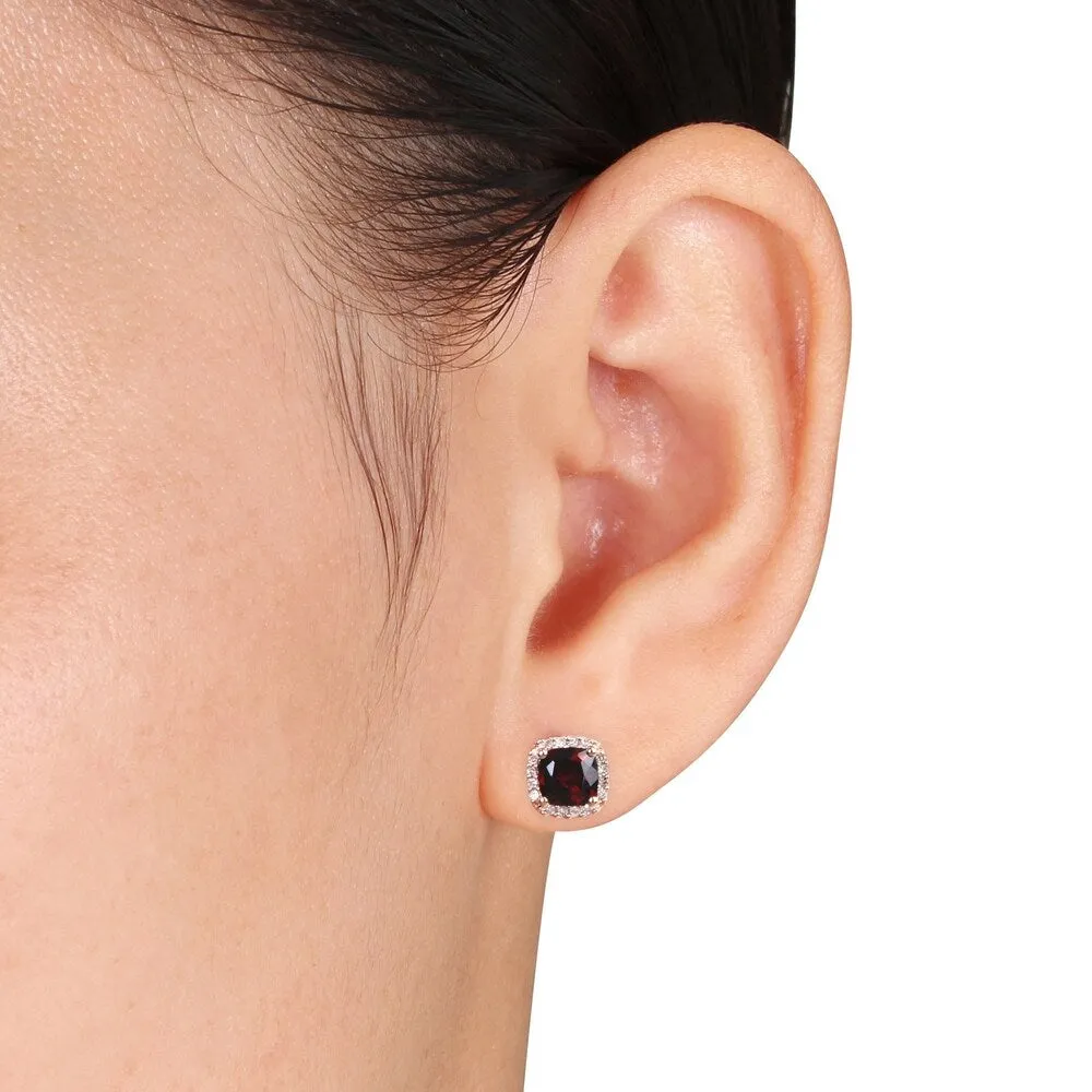 Miadora 10k Rose Gold Garnet and 1/10ct TDW Diamond Earrings (H-I, I2-I3) sold by Zulily product image thumbnail 3