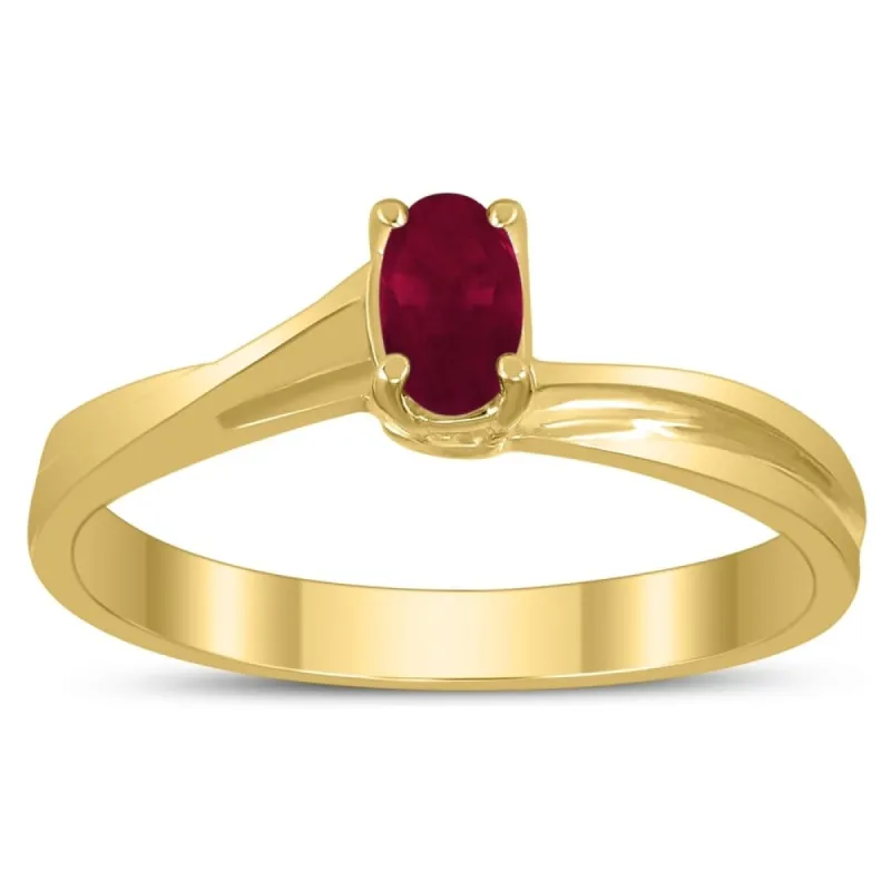 Solitaire Oval 5X3MM Ruby Gemstone Twist Ring in 10K Yellow Gold sold by Zulily