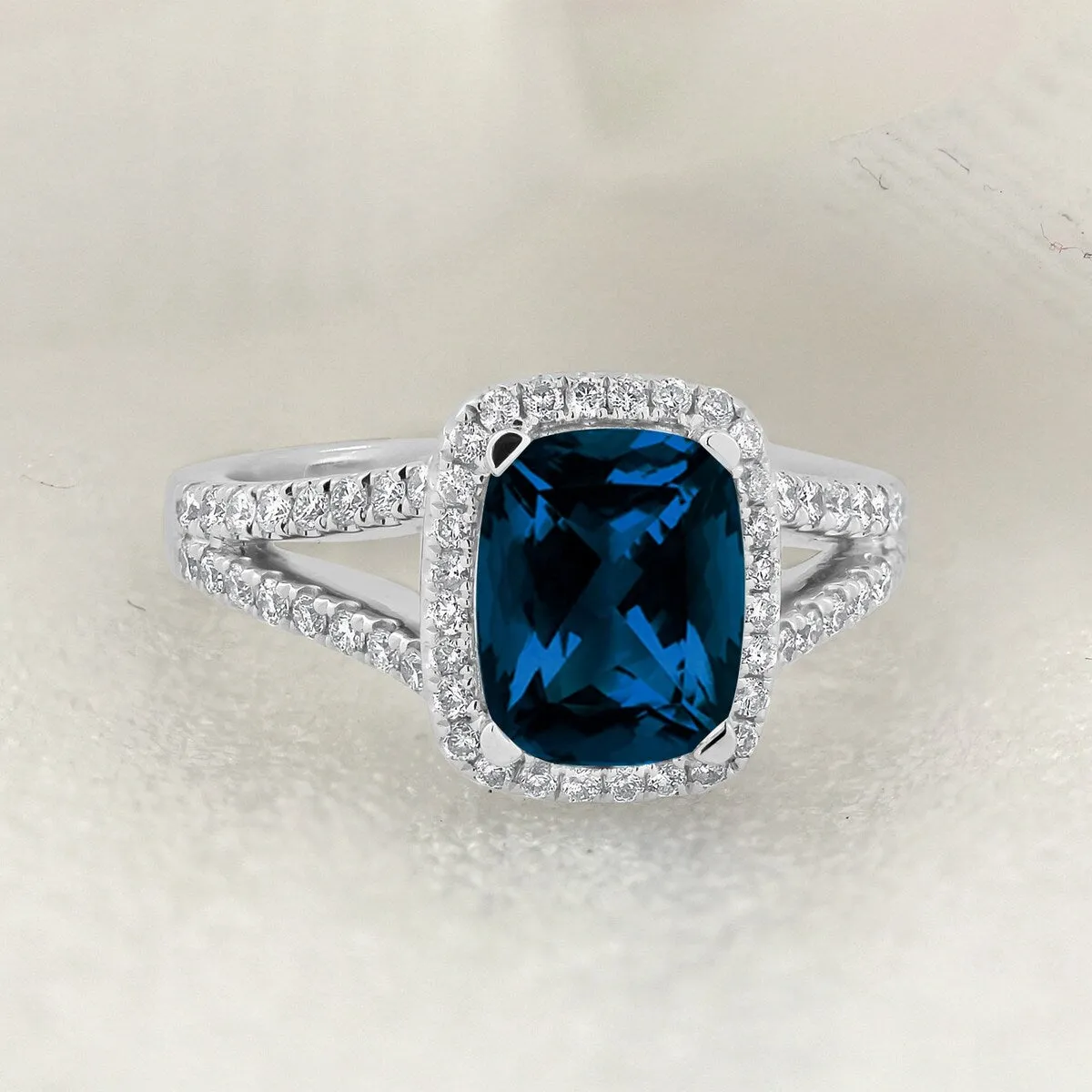 Auriya 1 5/8ct Cushion-cut London Blue Topaz and Halo Diamond Engagement Ring 3/8cttw 14K Gold sold by Zulily