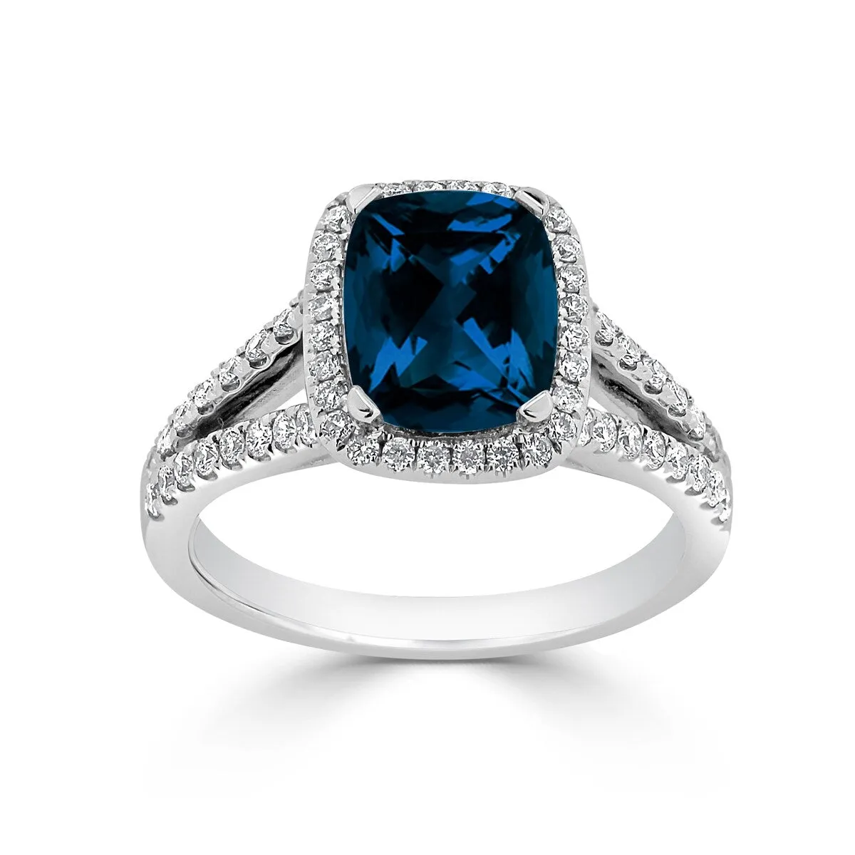 Auriya 1 5/8ct Cushion-cut London Blue Topaz and Halo Diamond Engagement Ring 3/8cttw 14K Gold sold by Zulily product image thumbnail 3