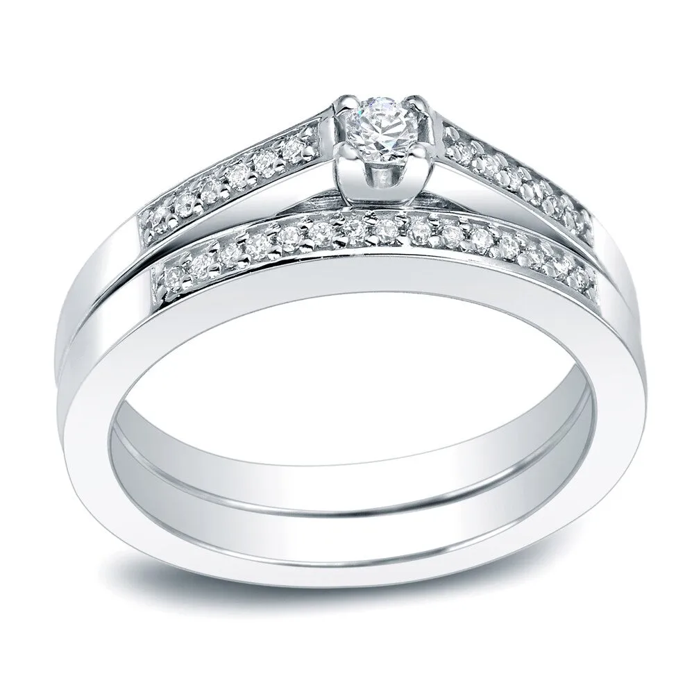 Auriya Platinum 1/4ctw Round Diamond Engagement Ring Set sold by Zulily