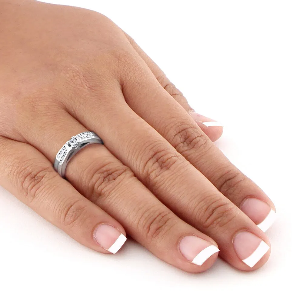 Auriya Platinum 1/4ctw Round Diamond Engagement Ring Set sold by Zulily product image thumbnail 4