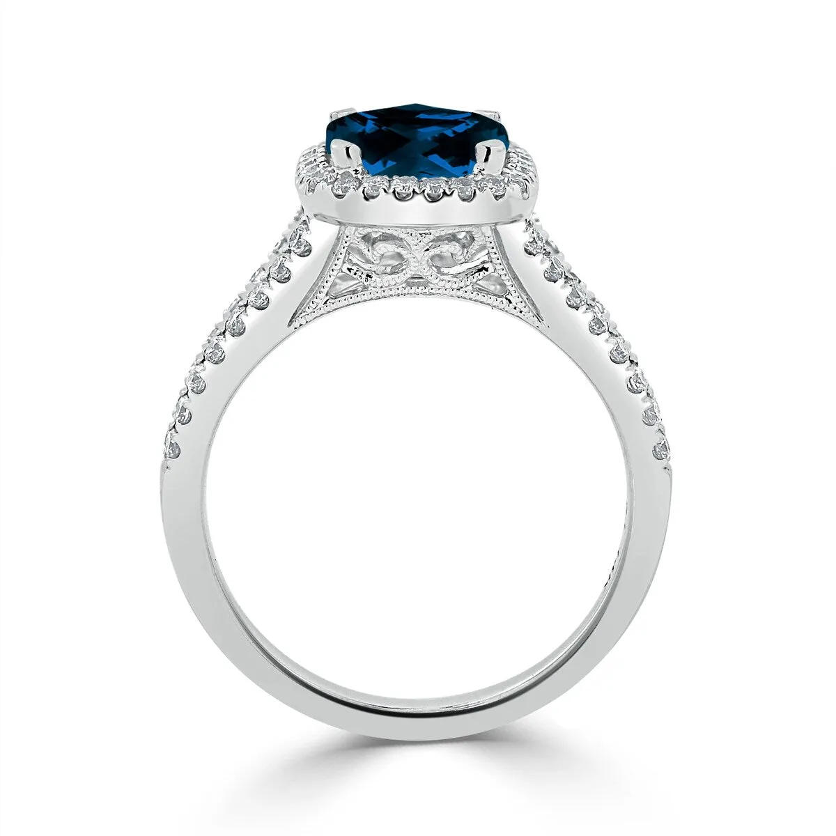 Auriya 1 5/8ct Cushion-cut London Blue Topaz and Halo Diamond Engagement Ring 3/8cttw 14K Gold sold by Zulily product image thumbnail 5