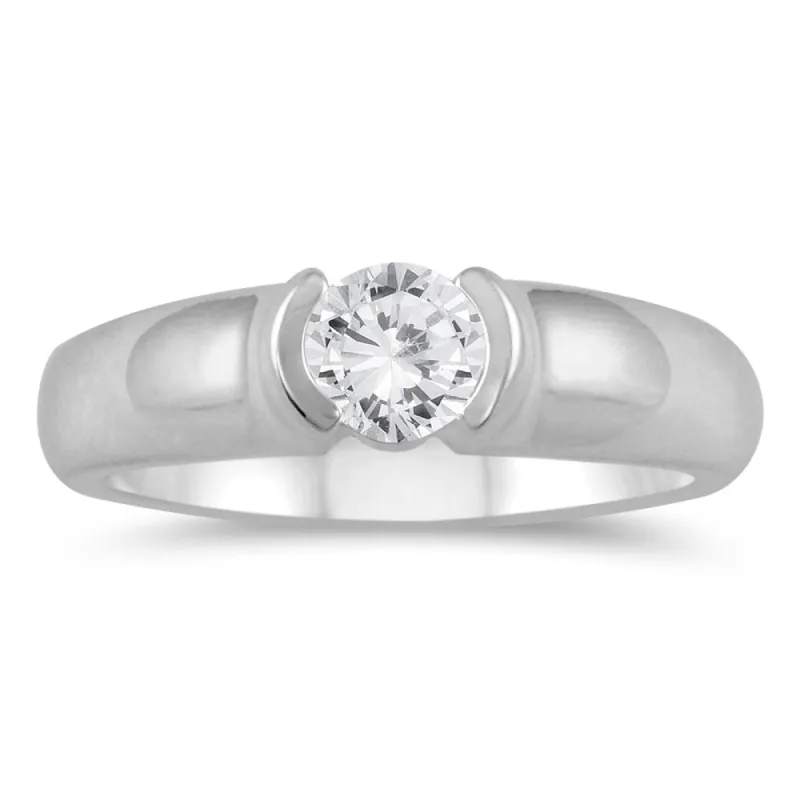 1/2 Carat Diamond Solitaire Half Bezel Ring in 10K White Gold sold by Zulily