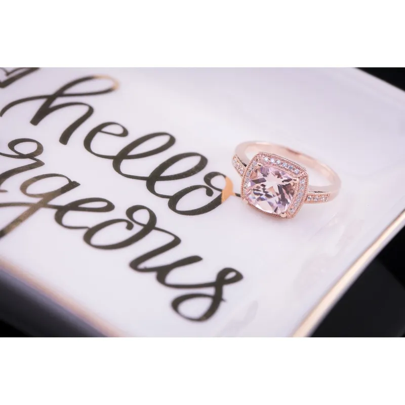 Auriya Vintage 2ct Cushion-cut Morganite 1/6ctw Halo Diamond Engagement Ring 10K Rose Gold sold by Zulily
