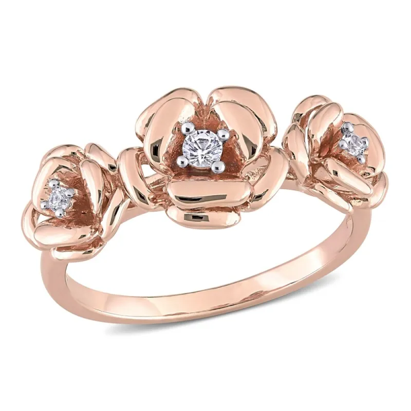 Miadora Rose Plated Sterling Silver Created White Sapphire 3-stone Floral Ring sold by Zulily