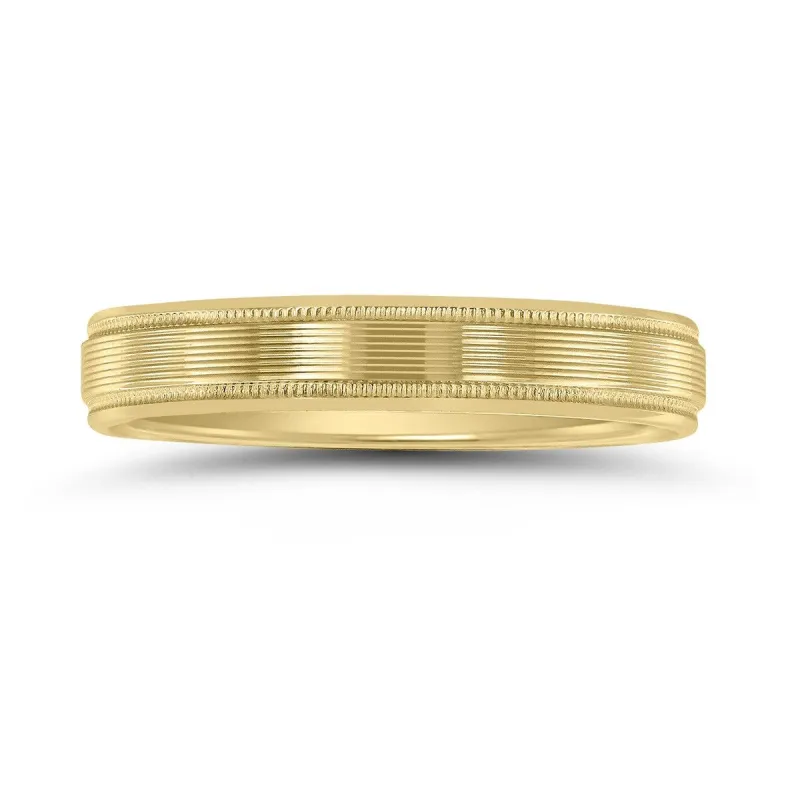 Men's 10K Yellow Gold 4mm Wedding Band with Ribbed Milgrain Center sold by Zulily