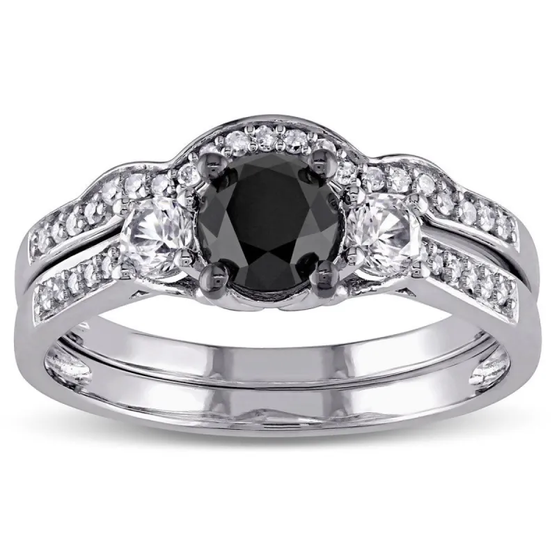 Miadora 10k White Gold Created White Sapphire and 7/8ct Black and White Diamond Bridal Ring Set (G-H, I2-I3) sold by Zulily