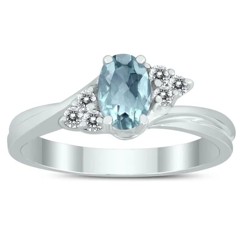 6X4MM Aquamarine and Diamond Twist Ring in 10K White Gold sold by Zulily