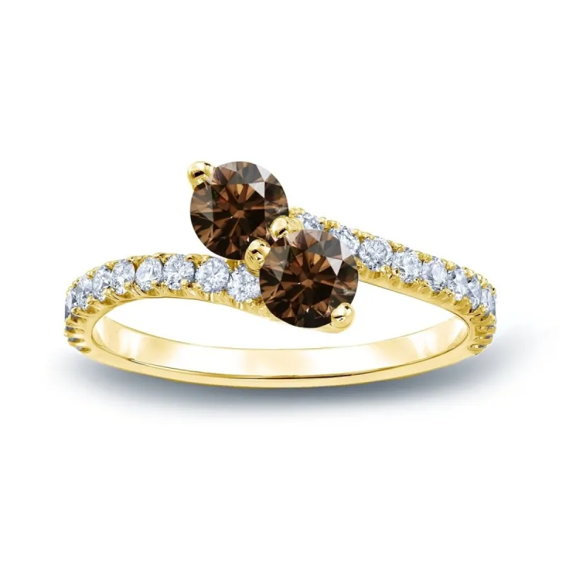 Auriya 14k Gold 1 carat TW 2-Stone Brown Diamond Engagement Ring sold by Zulily