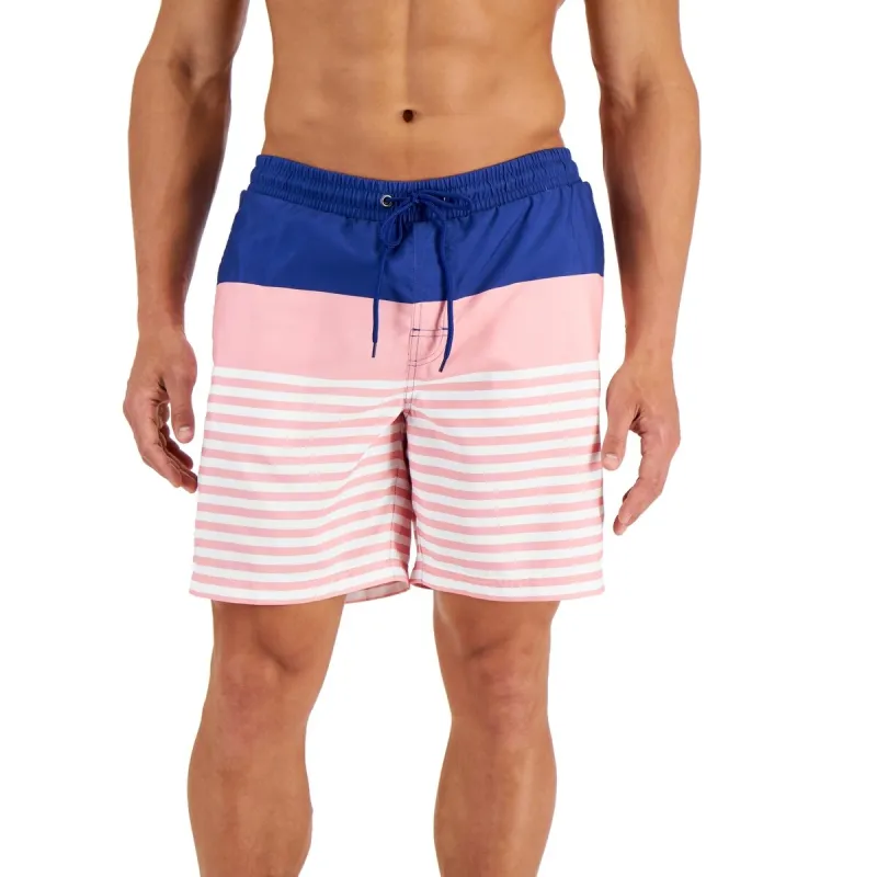 Club Room Men's Sporty Stripes 7 Swim Trunks Blue Size X-Large sold by Zulily